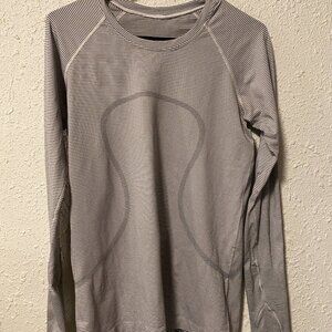 Lululemon Swiftly Tech Long Sleeve Hip Length White with Black Stripes
